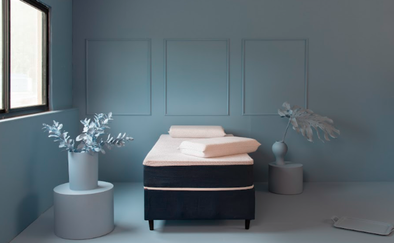tamanho de colchão de solteiro em um quarto com cama, travesseiros e vasos com plantas